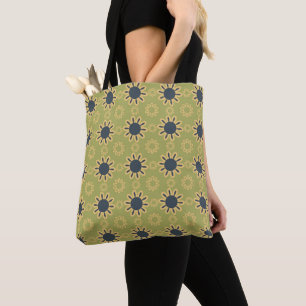 Retro Abstract Black and Yellow Flowers Pattern Tote Bag