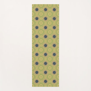 Retro Abstract Black and Yellow Flowers Pattern Yoga Mat