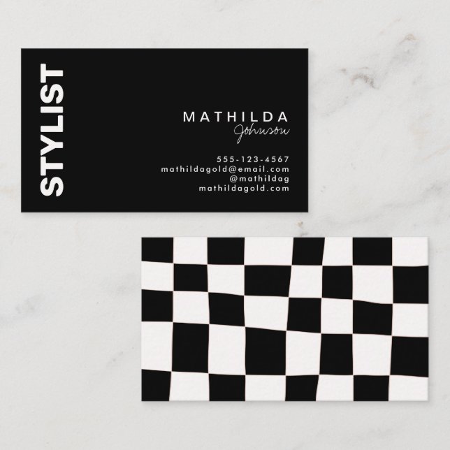 Retro Abstract Black White Chequerboard Artsy Business Card (Front/Back)