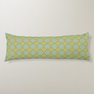 Retro Abstract Blue and Yellow Flowers on Green Body Pillow