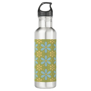 Retro Abstract Blue and Yellow Flowers Pattern 710 Ml Water Bottle