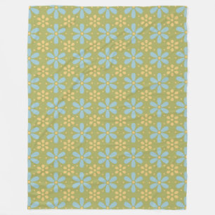 Retro Abstract Blue and Yellow Flowers Pattern Fleece Blanket