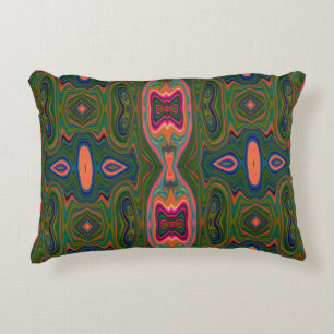 Retro Abstract Blue, Green and Orange Pattern Accent Pillow