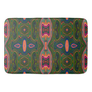 Retro Abstract Blue, Green and Orange Pattern Bath Mat