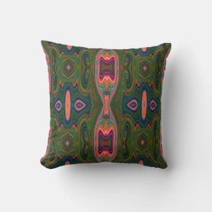 Retro Abstract Blue, Green and Orange Pattern Throw Pillow