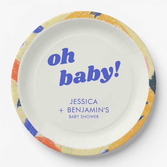 Retro Abstract Botanical Fun Baby Shower Custom Paper Plate (Front)