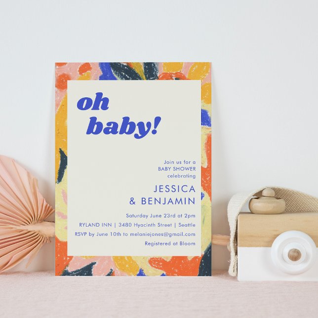 Retro Abstract Botanical Fun Cute Baby Shower Invitation (Creator Uploaded)
