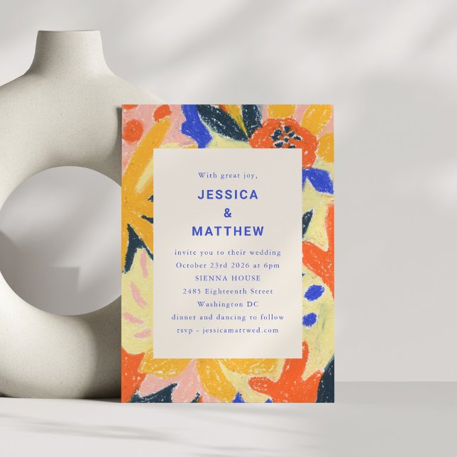 Retro Abstract Botanical Fun Wedding All In One Invitation (Creator Uploaded)