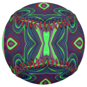 Retro Abstract Chartreuse, Red and Blue Pattern Softball