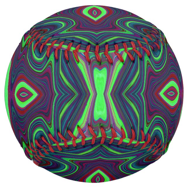 Retro Abstract Chartreuse, Red and Blue Pattern Softball (Front)