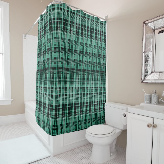 Retro abstract chequered plaid pattern green black (In Situ)