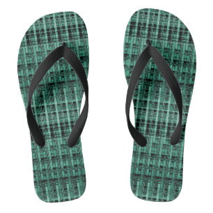 Retro abstract chequered plaid pattern green black flip flops