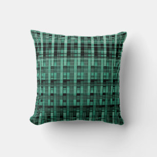 Retro abstract chequered plaid pattern green black throw pillow