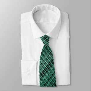 Retro abstract chequered plaid pattern green black tie