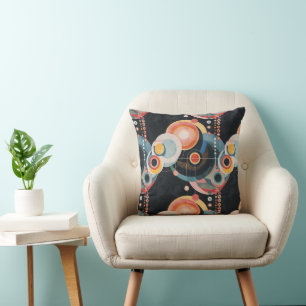 Retro Abstract Circles in style of Hilma af Klint Throw Pillow