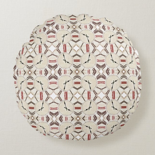 Retro abstract clock pattern round pillow (Front)
