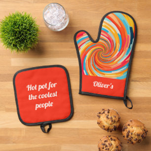 Retro Abstract Colourful Wavy Vortex Oven Mitt & Pot Holder Set