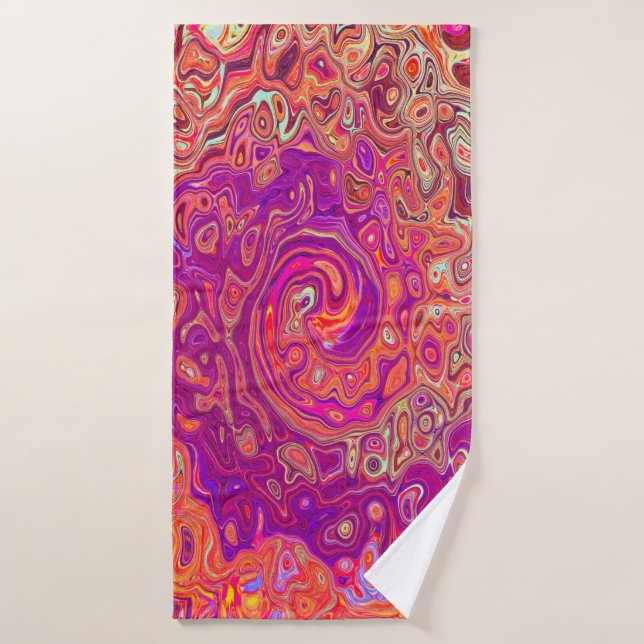 Retro Abstract Coral and Purple Marble Swirl Bath Towel (Bath Towel)