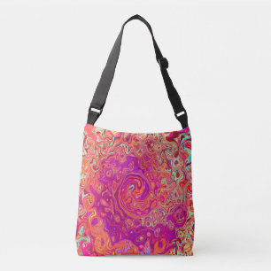 Retro Abstract Coral and Purple Marble Swirl Crossbody Bag