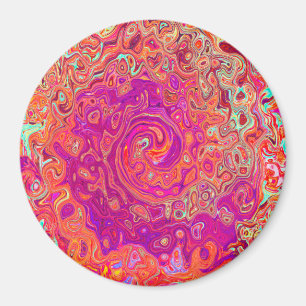 Retro Abstract Coral and Purple Marble Swirl Magnet