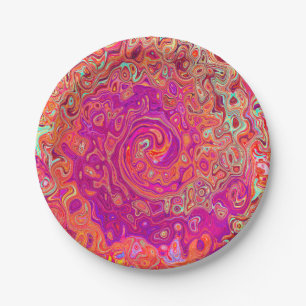 Retro Abstract Coral and Purple Marble Swirl Paper Plate