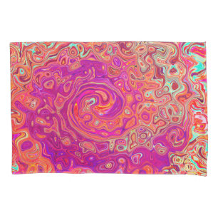 Retro Abstract Coral and Purple Marble Swirl Pillowcase