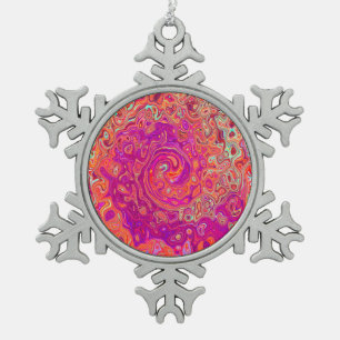 Retro Abstract Coral and Purple Marble Swirl Snowflake Pewter Christmas Ornament