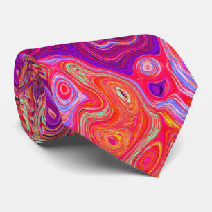 Retro Abstract Coral and Purple Marble Swirl Tie