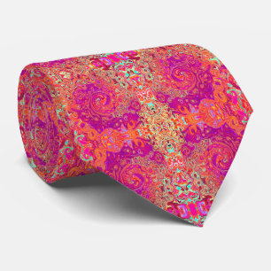 Retro Abstract Coral and Purple Marble Swirl Tie