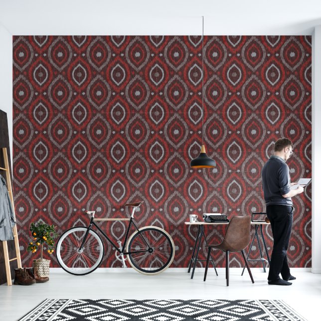 Retro abstract design in green Ikat navajo style. Wallpaper (Living Room)