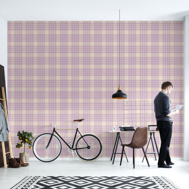 Retro abstract design in violet plaid style. wallpaper (Living Room)
