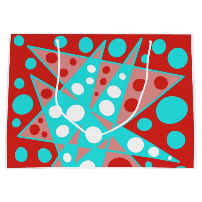Retro abstract designs in red, white & turquoise  large gift bag (Front)