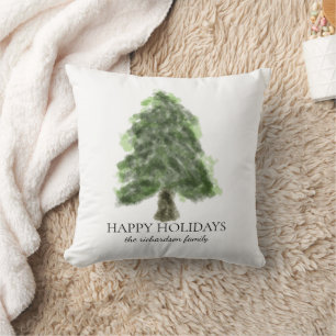 Retro Abstract Elegant watercolor christmas Tree Throw Pillow