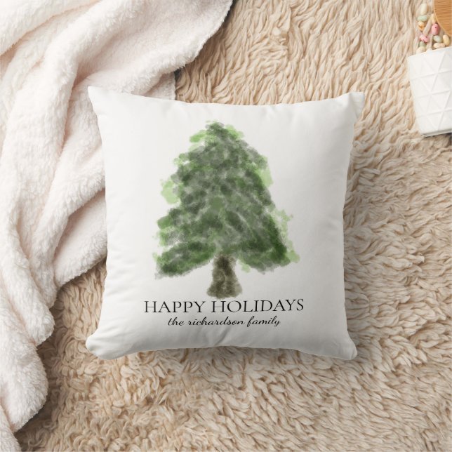 Retro Abstract Elegant watercolor christmas Tree Throw Pillow (Blanket)
