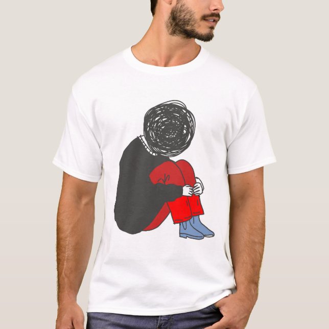 Retro Abstract Expressionism Depression Face Illus T-Shirt (Front)