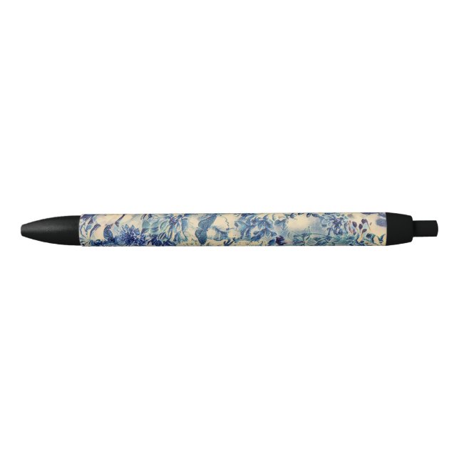 Retro Abstract Flowers Butterfly Artwork Garden Black Ink Pen (Front)