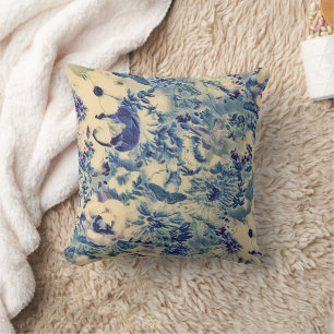 Retro Abstract Flowers Butterfly Artwork Garden Throw Pillow