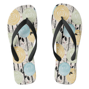 Retro, abstract flowers flip flops