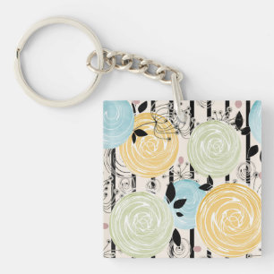 Retro, abstract flowers keychain