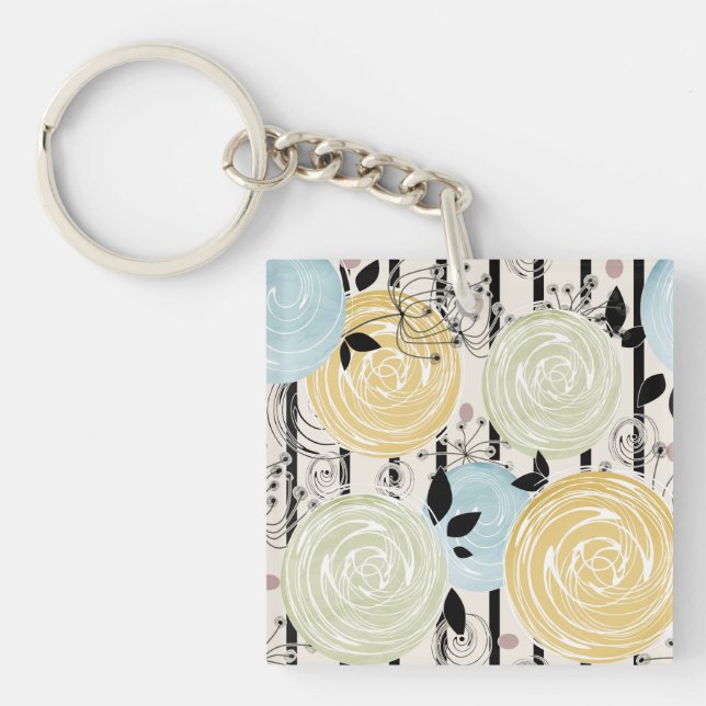 Retro, abstract flowers keychain (Front)