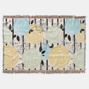Retro, abstract flowers throw blanket