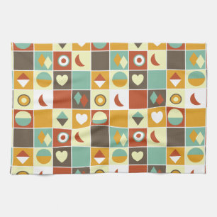 Retro Abstract Geometric Pattern Brown Yellow Red Kitchen Towel