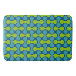 Retro Abstract Geometric Pattern in Blue and Green Bath Mat