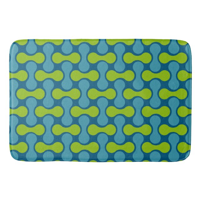 Retro Abstract Geometric Pattern in Blue and Green Bath Mat (Front)
