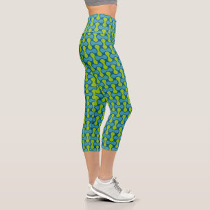 Retro Abstract Geometric Pattern in Blue and Green Capri Leggings