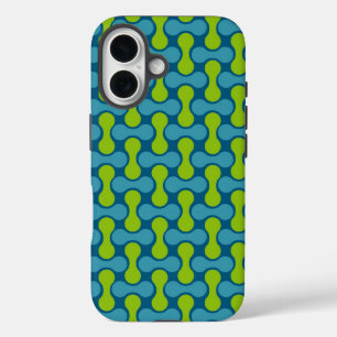 Retro Abstract Geometric Pattern in Blue and Green iPhone 16 Case