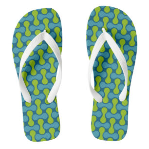 Retro Abstract Geometric Pattern in Blue and Green Flip Flops