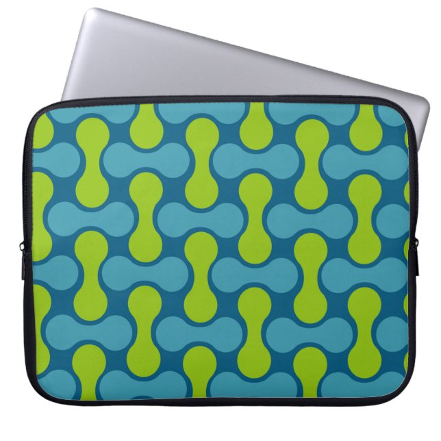 Retro Abstract Geometric Pattern in Blue and Green Laptop Sleeve (Front)