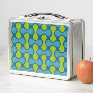 Retro Abstract Geometric Pattern in Blue and Green Metal Lunch Box