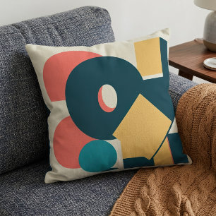 Retro Abstract Geometric Risograph Art Design Throw Pillow